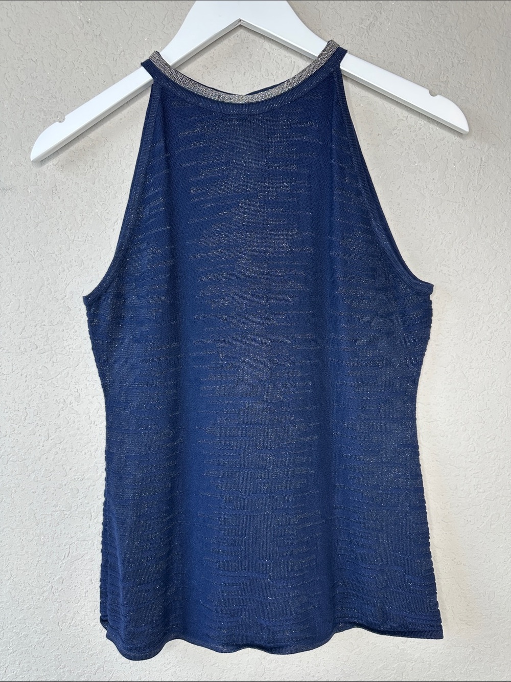WHBM Women's Metallic Shimmer Knit Halter Tank Size Small Navy‎ Blue